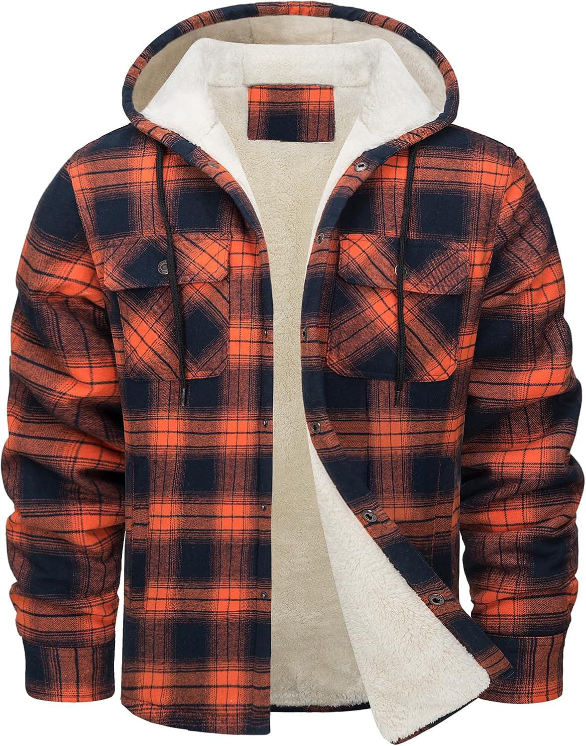 Men's Hooded Fleece Lined Plaid Coat for Warm Winter Wear
