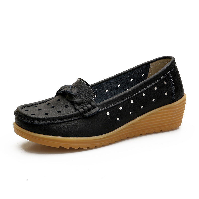 Women's Cowhide Gommino Soft Bottom Wedge Shoes