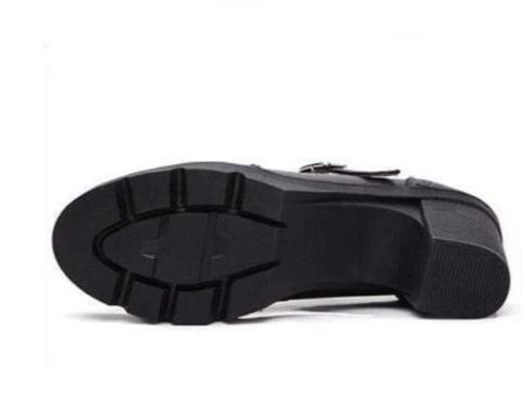 Women's Genuine Leather Mary Jane Pumps with Retro Square Design