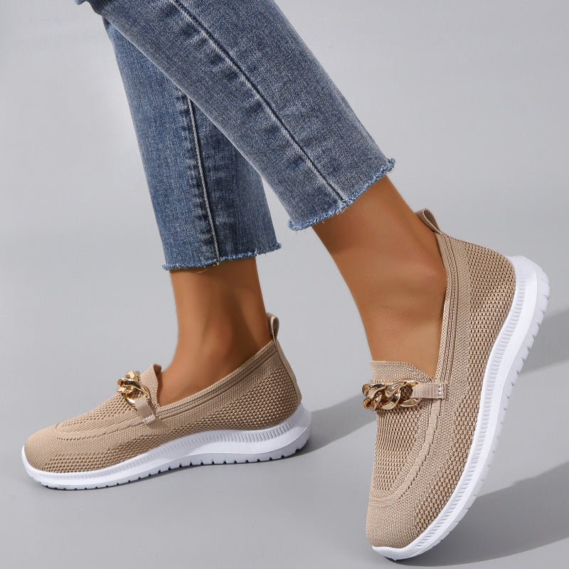 Womens Chain Flats Shoes - Women Mesh Sports Walking Shoes