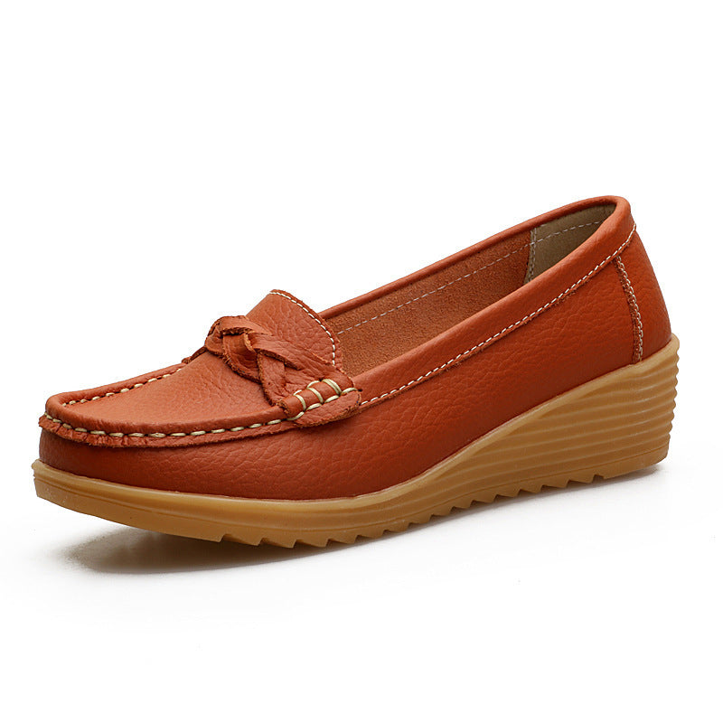 Women's Cowhide Gommino Soft Bottom Wedge Shoes