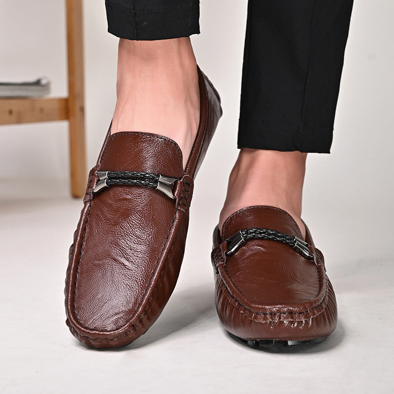 Men’s Plus Size Cowhide Loafers for Effortless British Casual Style