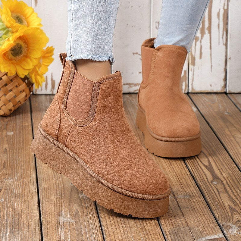 Women's Thick Platform Ankle Boots with Plush Lining for Winter