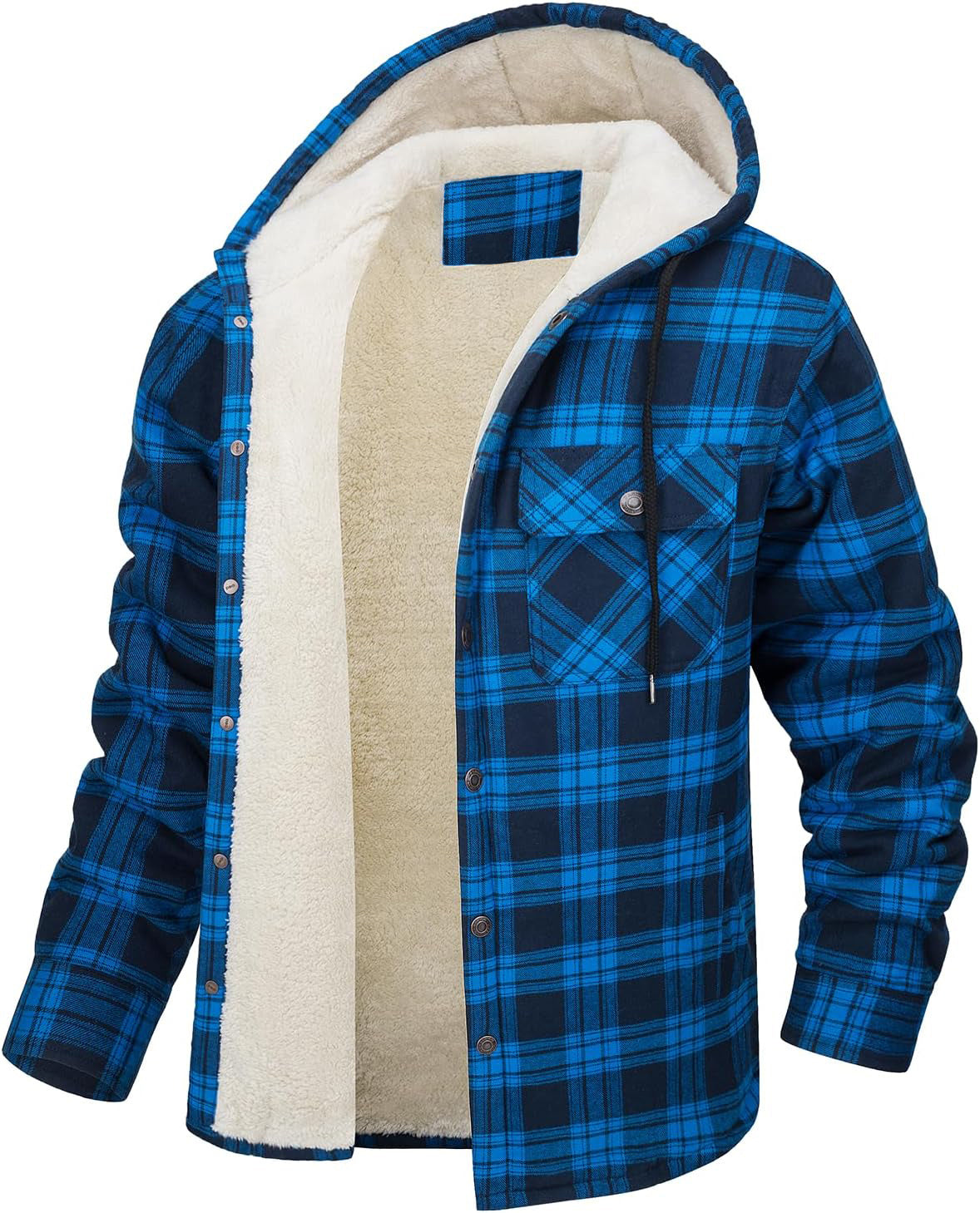 Men's Hooded Fleece Lined Plaid Coat for Warm Winter Wear