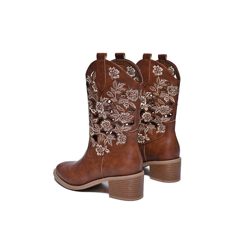Women's Ankle Boots | Chunky Leather Cowboy Boot