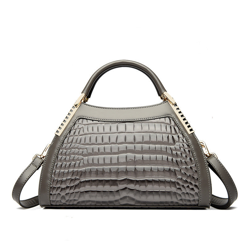 Women's Large Capacity Retro Glossy Crocodile Pattern Handbag