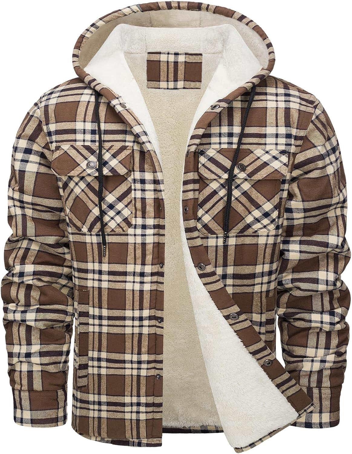 Men's Hooded Fleece Lined Plaid Coat for Warm Winter Wear