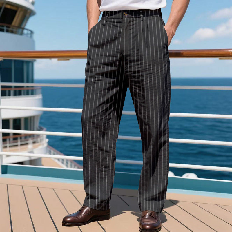 Men’s Striped Cotton Linen Trousers for Cool Casual Comfort