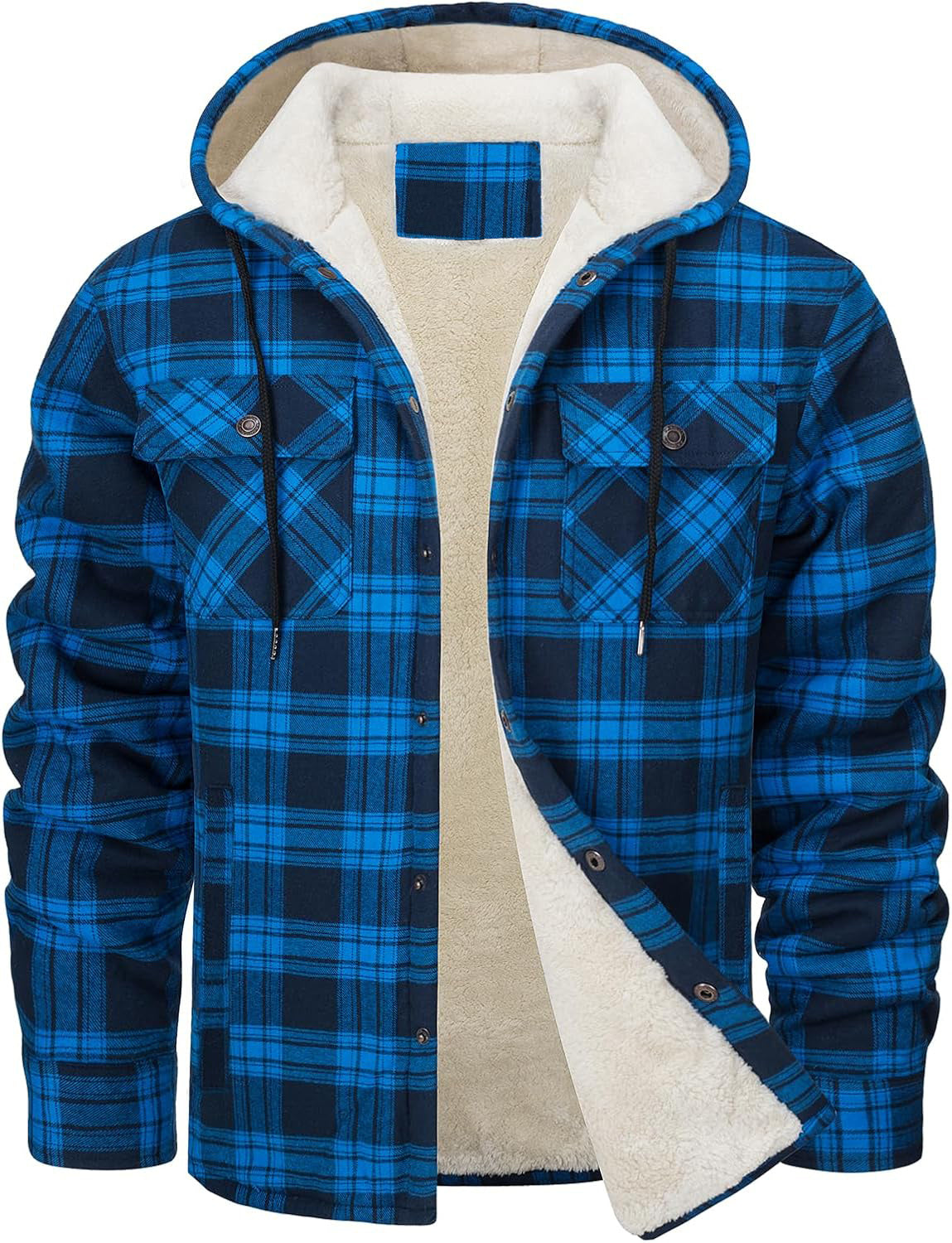 Men's Hooded Fleece Lined Plaid Coat for Warm Winter Wear