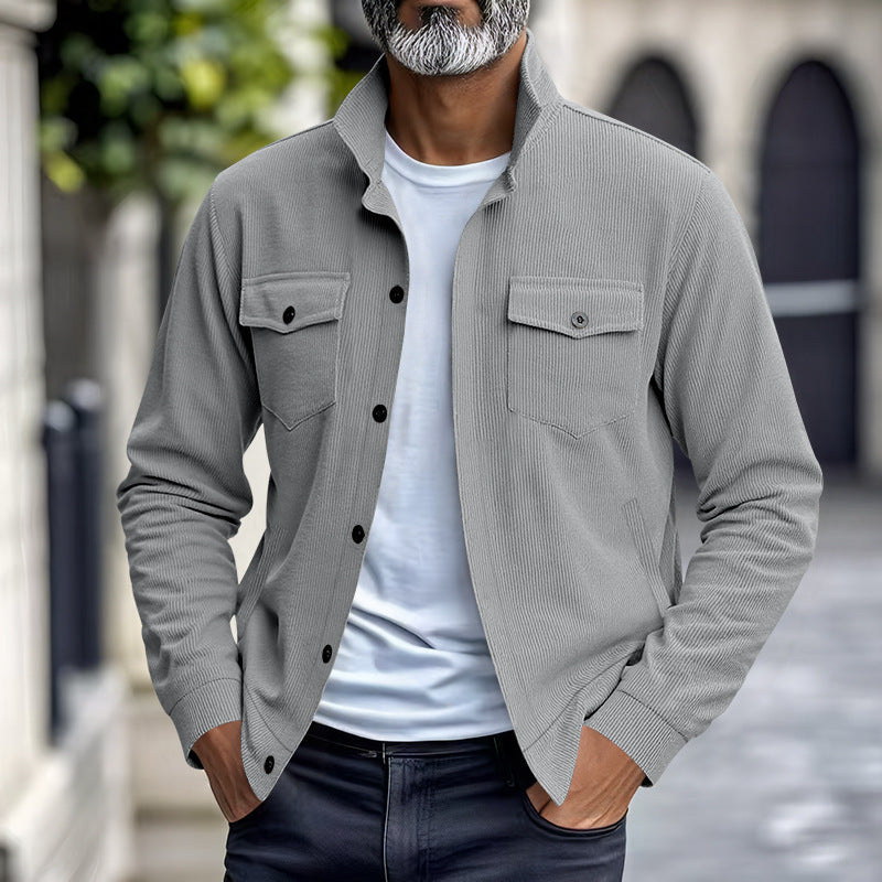 Men's Corduroy Stand Collar Jacket with Multi Pockets and Casual Style