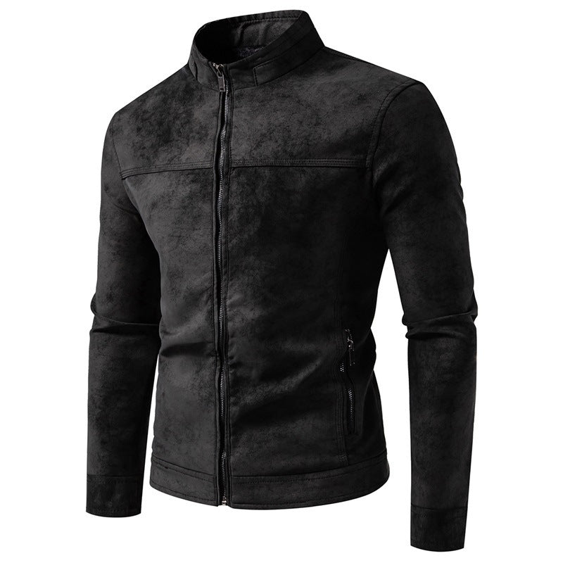 Men's Retro Tie Dyed Leather Jacket with Warm Lining for Winter