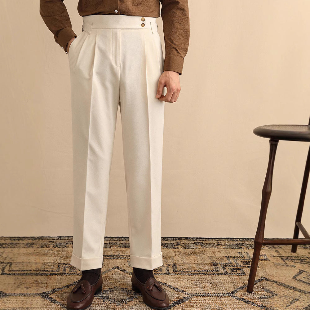Men’s High Waist Straight Trousers for Classic Old Money Elegance