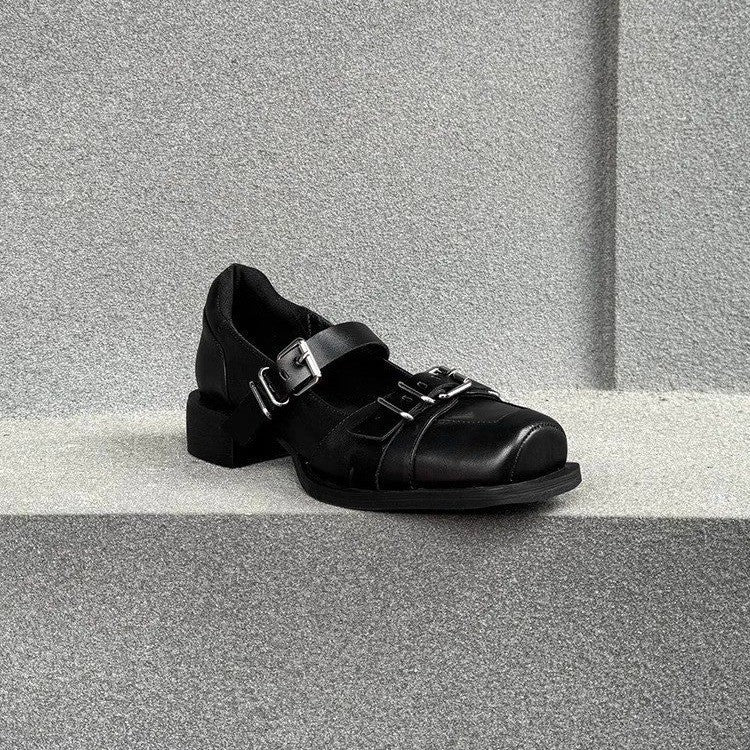 Women's Niche Round Toe Shallow Mouth Summer Leather Shoes