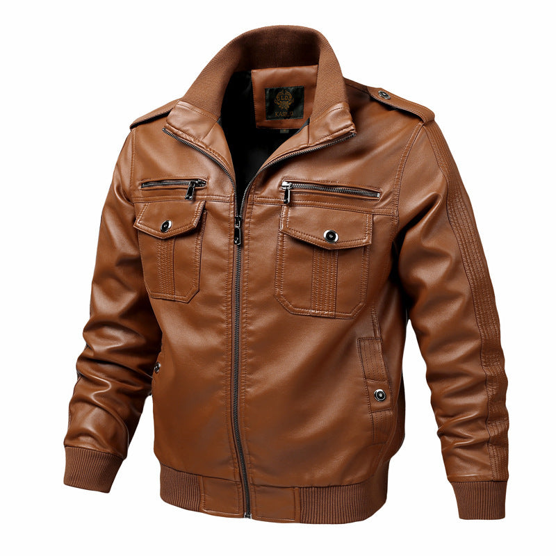 Men's Retro Biker Leather Jacket with Stylish Zipper Pocket Design