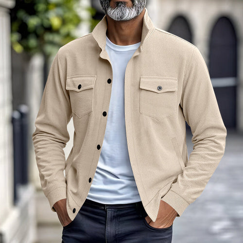 Men's Corduroy Stand Collar Jacket with Multi Pockets and Casual Style