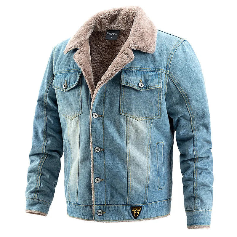 Men's Vintage Fleece Denim Warm Casual Streetwear Winter Jacket