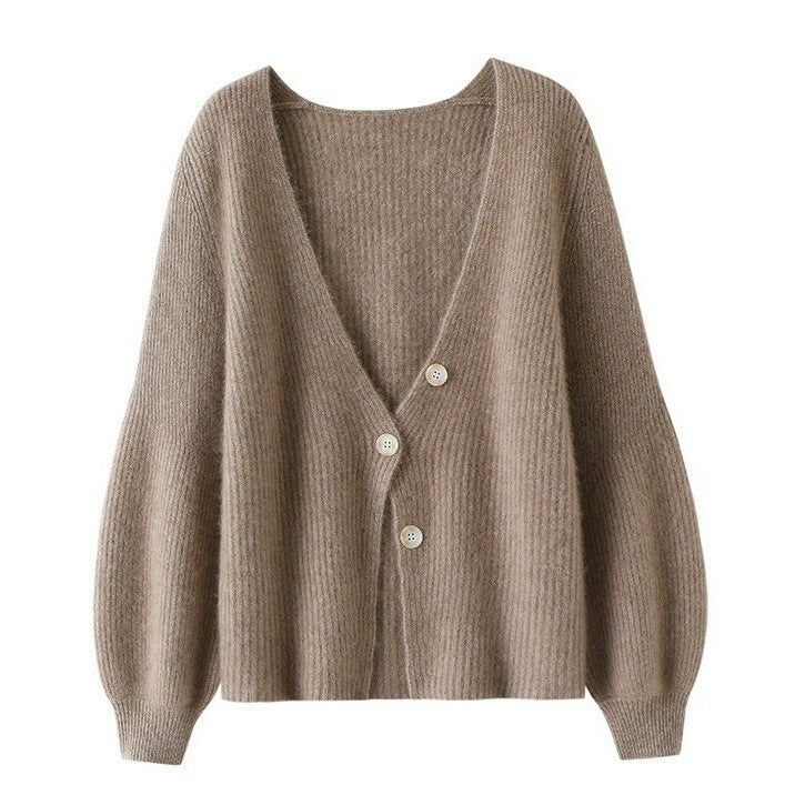 Women's Loose Solid Color Knitted Button Cardigan Sweater