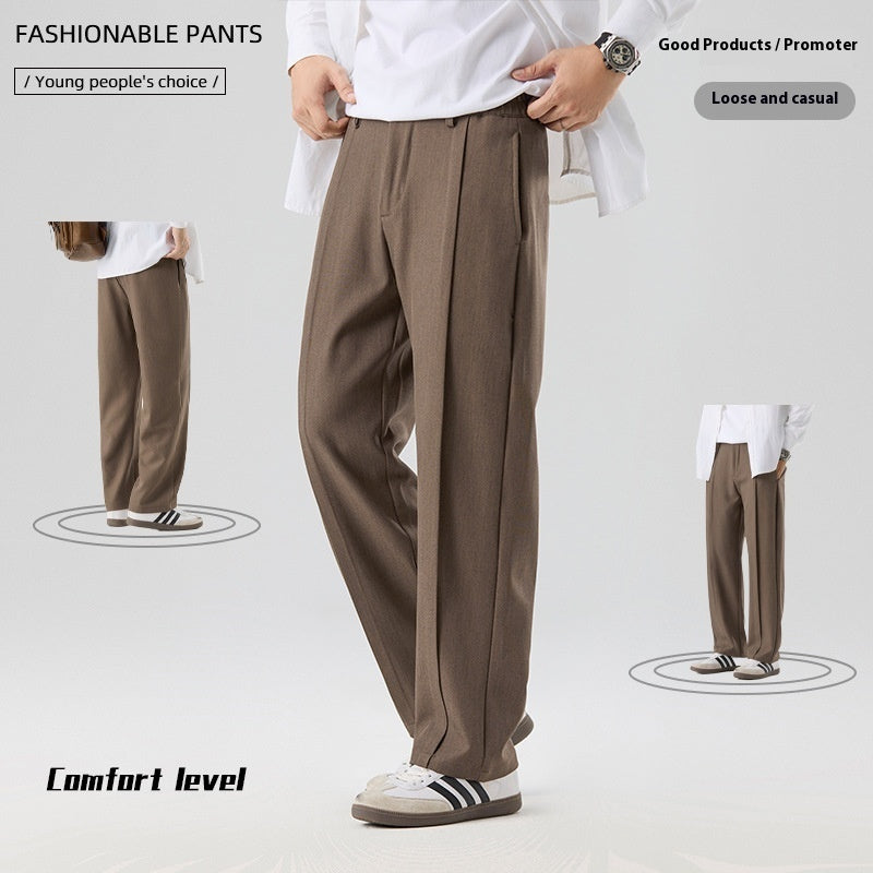 Men’s Versatile Loose Fit Straight Casual Draped Suit Trousers