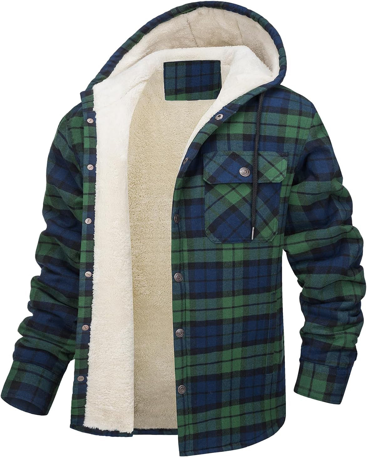 Men's Hooded Fleece Lined Plaid Coat for Warm Winter Wear