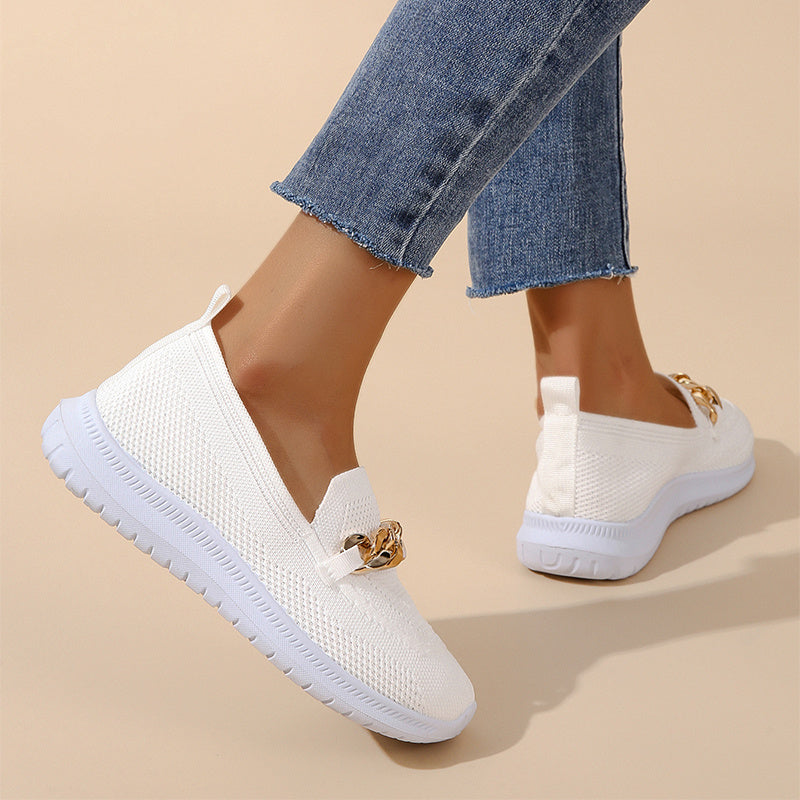 Womens Chain Flats Shoes - Women Mesh Sports Walking Shoes
