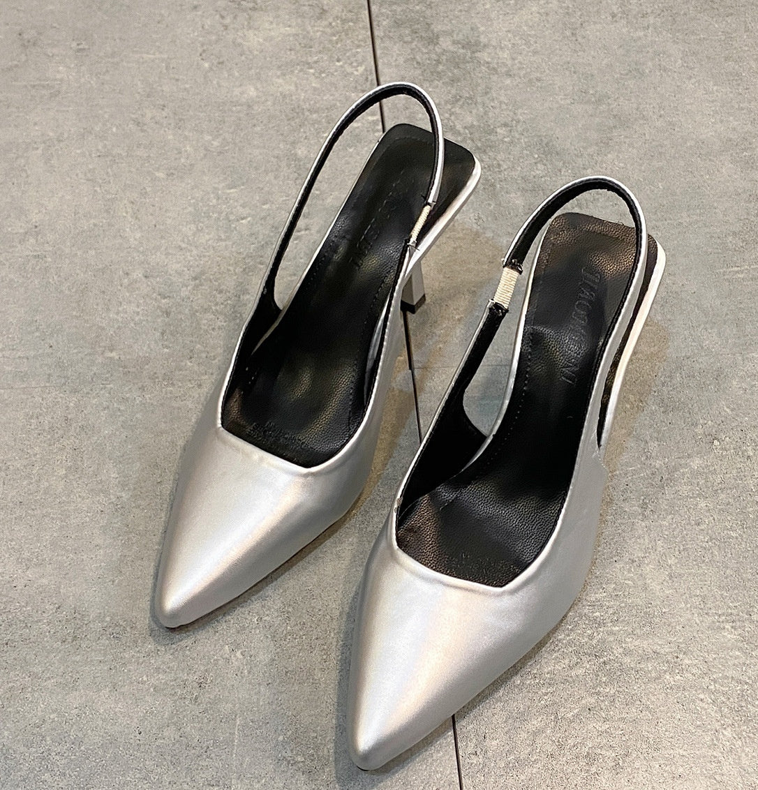 Women's Stiletto Pointed White Back Strap Shoes Slim-fit Strap High Heels