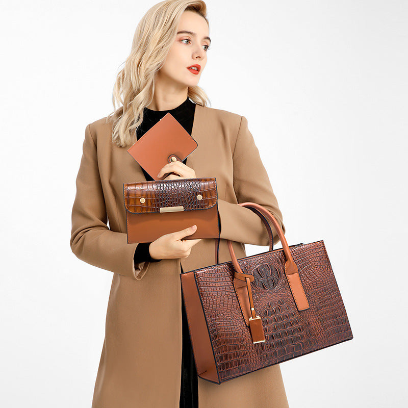 Women's Crocodile Pattern Pu Leather Three Piece Handbag Set