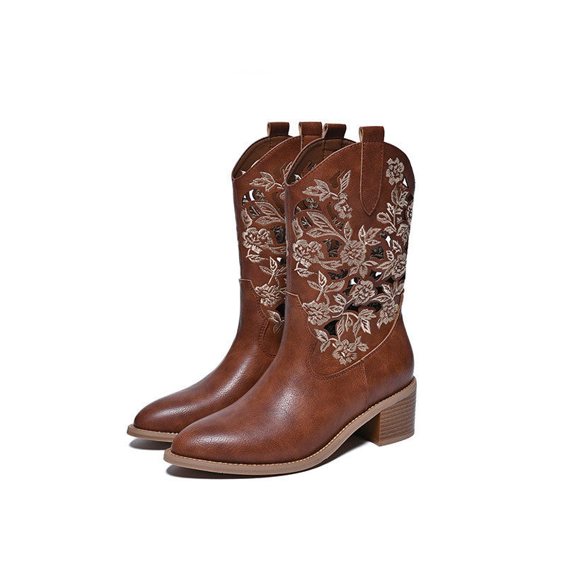 Women's Ankle Boots | Chunky Leather Cowboy Boot