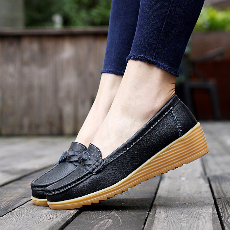 Women's Cowhide Gommino Soft Bottom Wedge Shoes